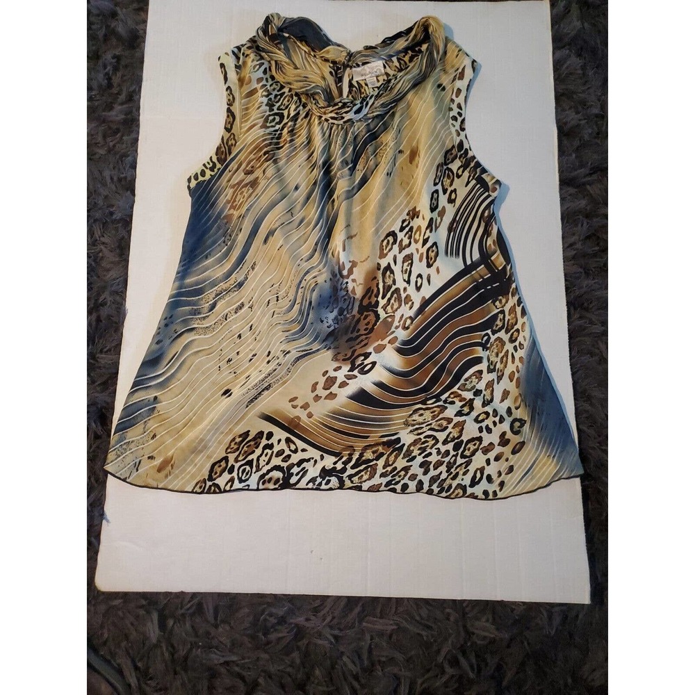 Dressbarn Woman Satiny Cougar Print Sleeveless Tunic 22/24 Keyhole Brown Black